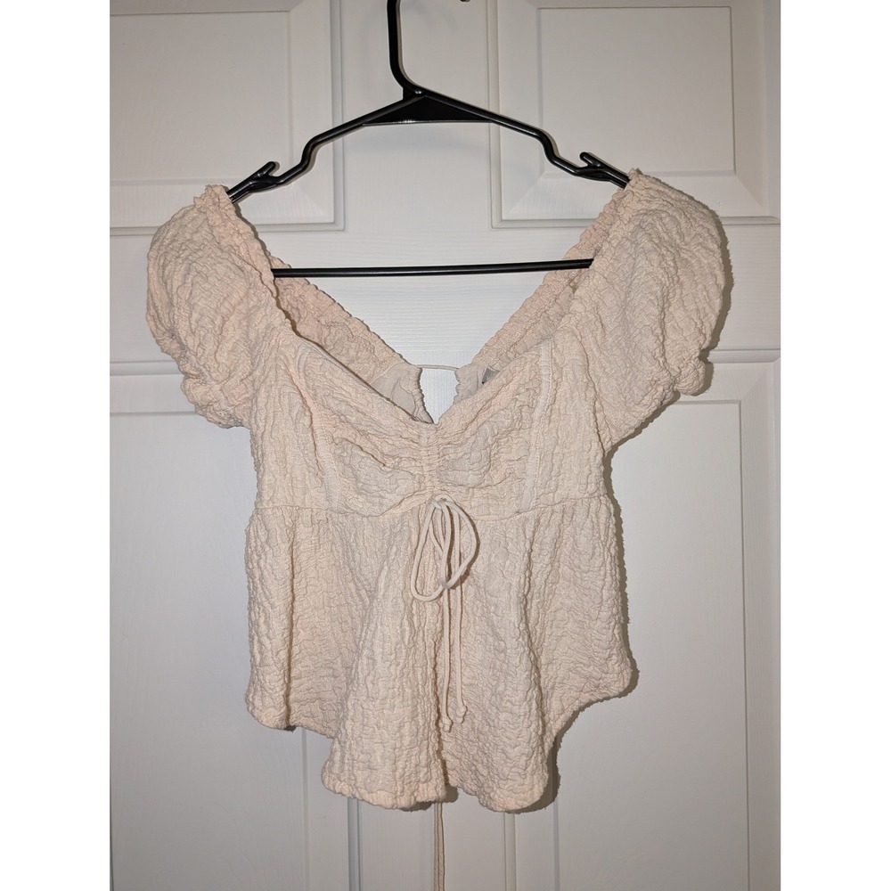 Urban Outfitters Cream Puff Sleeve Ruched Sweetheart Top XS Cottagecore Babydoll
